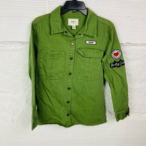 Forever 21 Light Green cotton Party cat Patchwork structure shirt size small - Picture 3 of 11